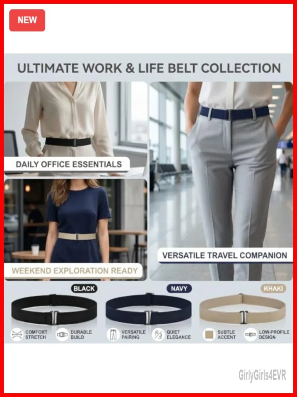 3 Pack Women's Stretch Belts Adjustable Elastic Belts for Jeans Pants Dresses